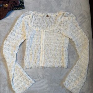 Free People Cream Long Sleeve Top